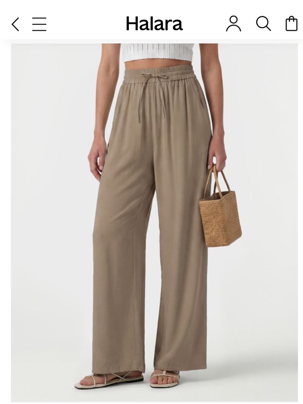 Halara High Waisted Drawstring Wide Leg Casual Linen-Blend Pants with Pocket